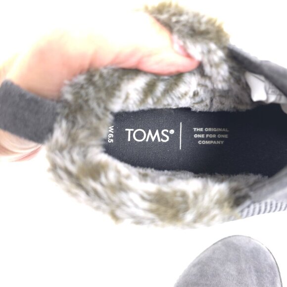 Toms Size 6.5 Bryce Grey Leather Suede Faux Fur Slip On Sneaker Pavement Gray - Picture 6 of 6